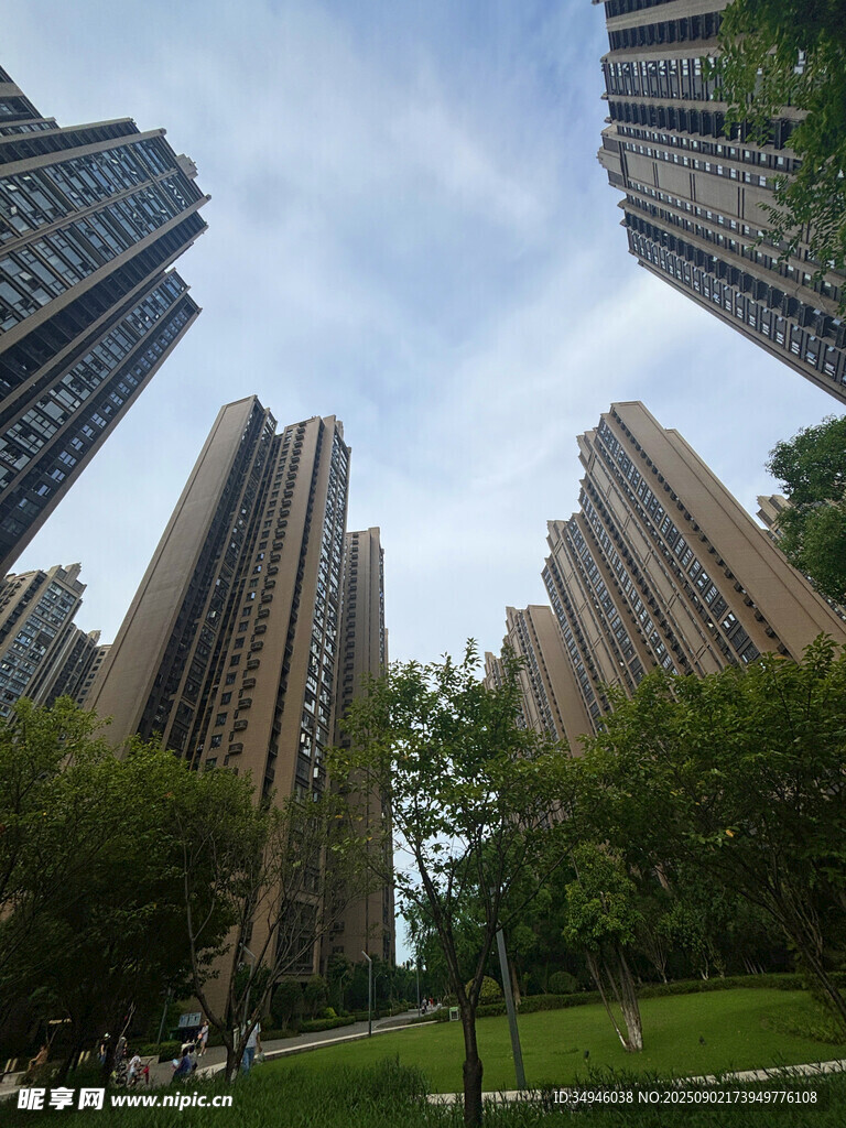城市高楼与绿地景观
