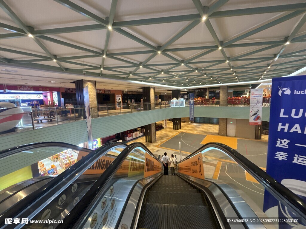 商场内的自动扶梯场景