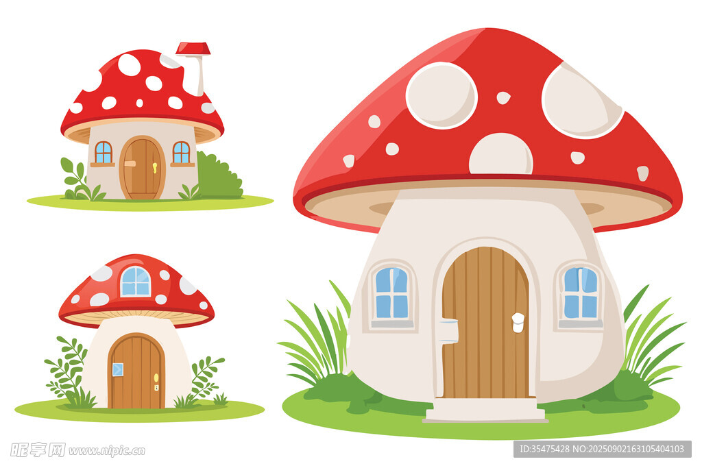 卡通蘑菇小屋插画