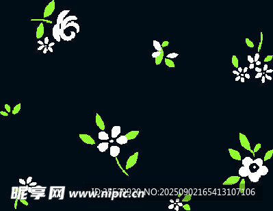 黑色底绿色花卉图案