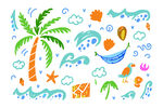 夏日海滨手绘卡通元素