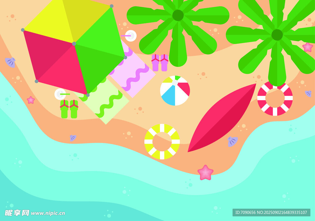 夏日海滩度假场景插画