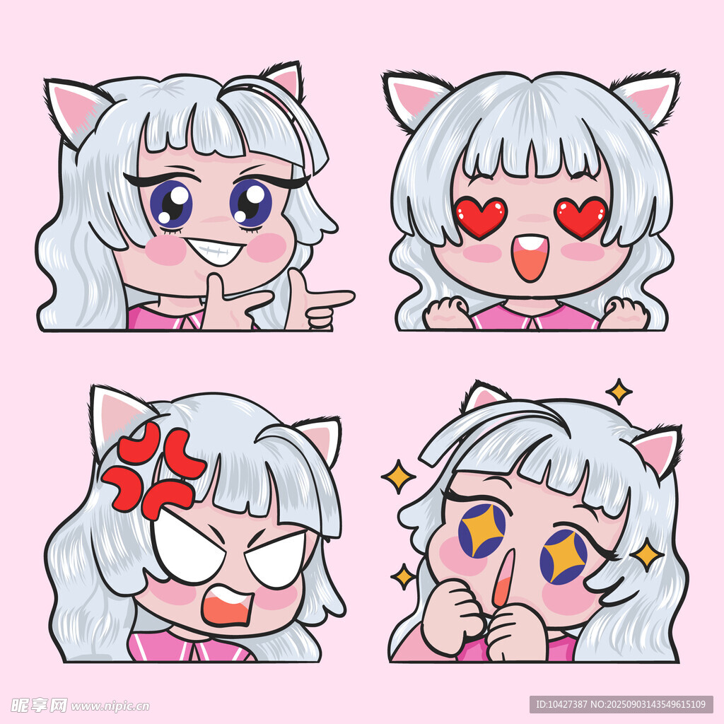 可爱猫耳女孩表情组图