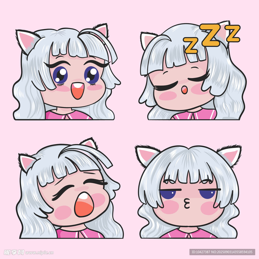 可爱猫耳女孩表情四连拍