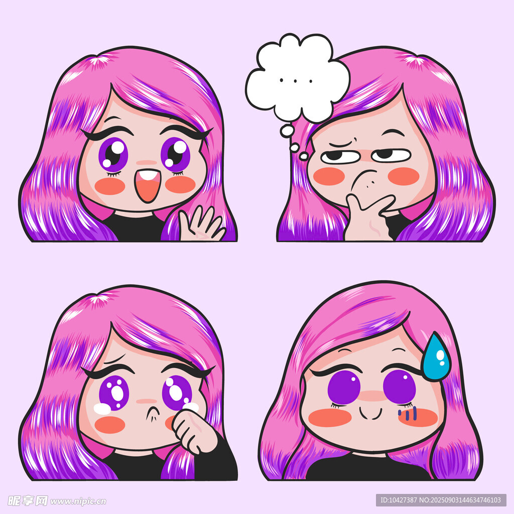 可爱紫发女孩多样表情