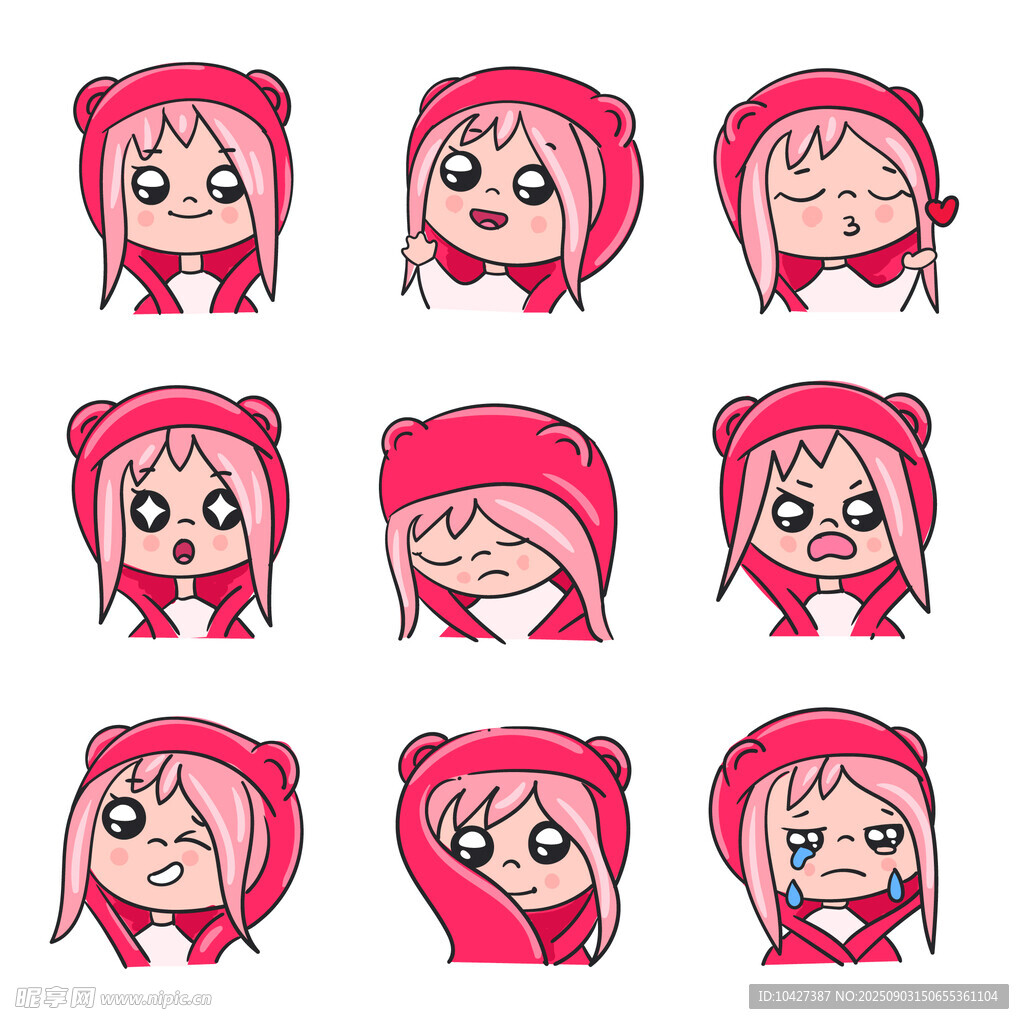 卡通女孩多样表情集合