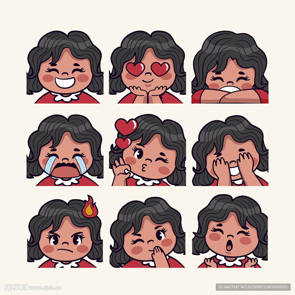 女孩多样表情卡通插画
