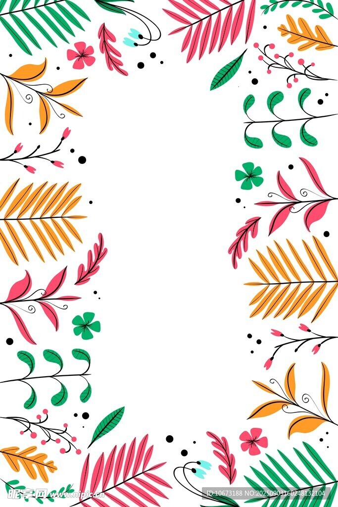 多彩手绘植物边框图案