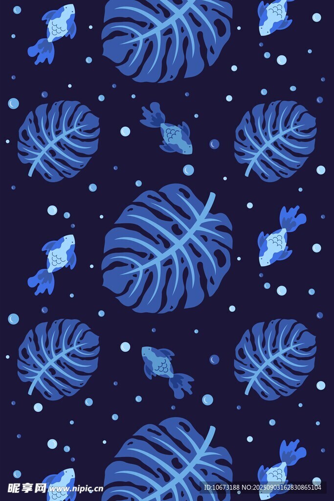 深蓝背景叶与几何图案
