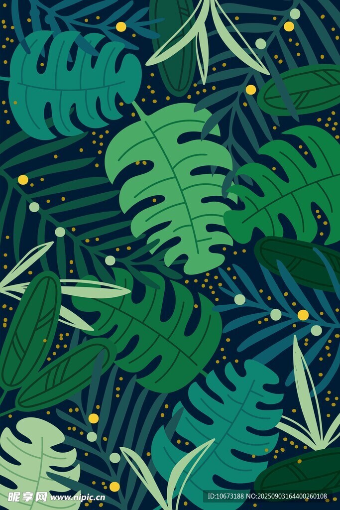 热带植物叶图案背景