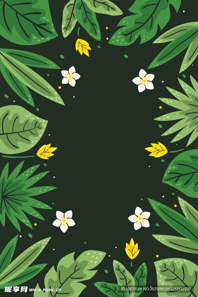 热带绿植环绕的自然边框