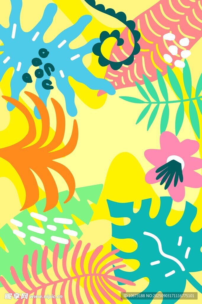 热带植物风多彩插画图案