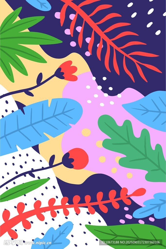 多彩热带风植物插画图案