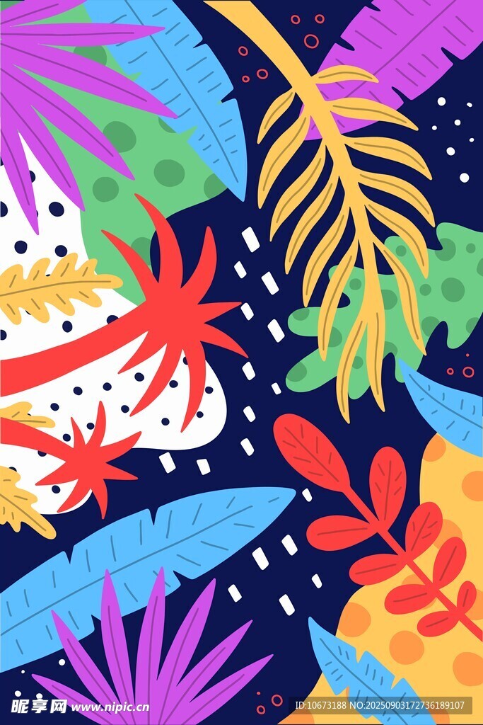 热带植物多彩插画图案