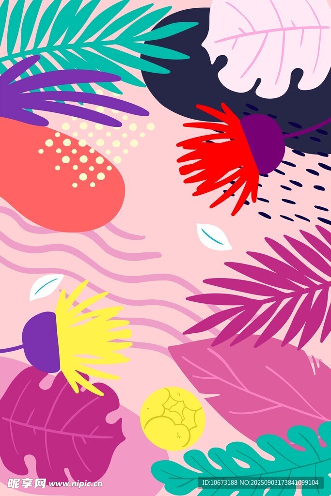 热带植物多彩插画图案