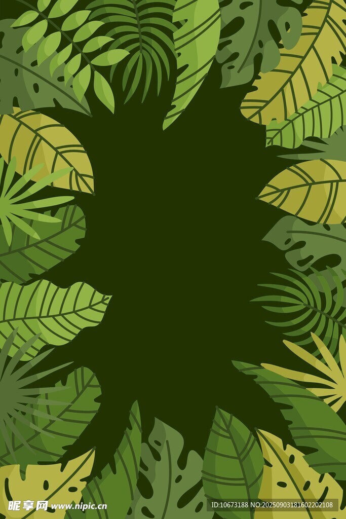 热带植物环绕的绿色边框