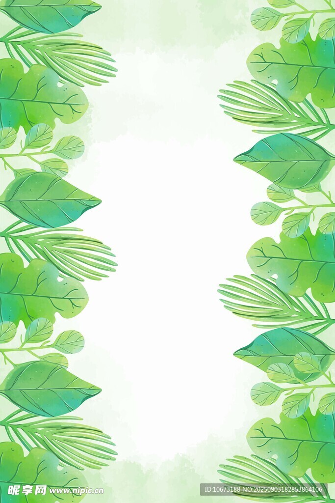 清新绿叶边框背景图