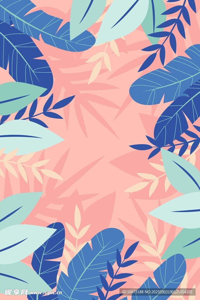 热带植物与小鸟插画图案