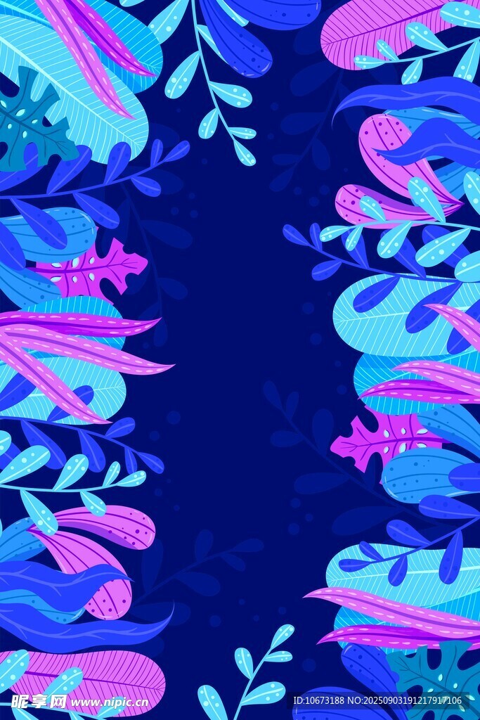 梦幻蓝紫系热带植物图案