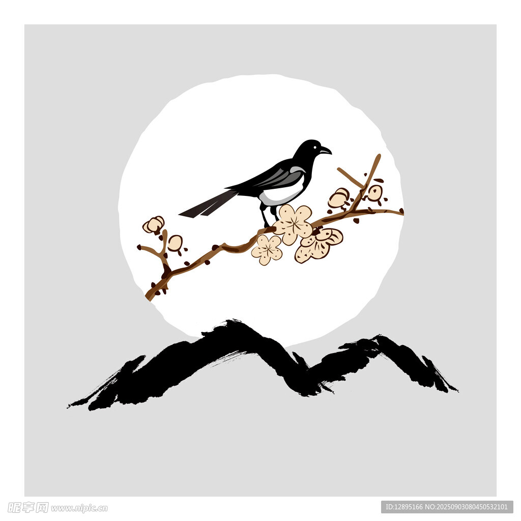 月夜鹊立枝头