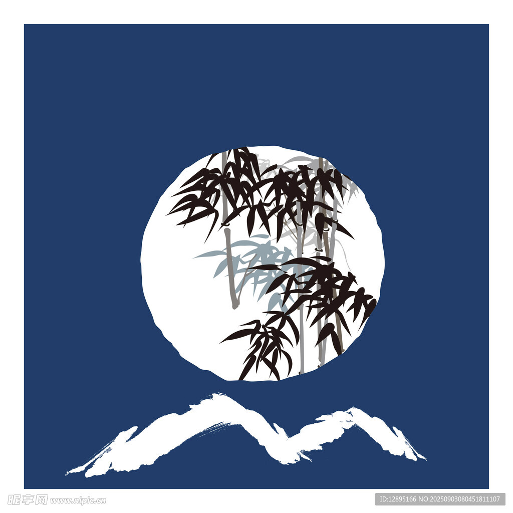 月夜竹影飞鸟图