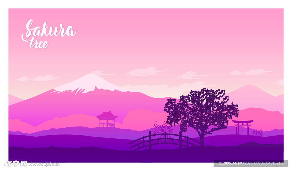 富士山下的静谧紫色风景
