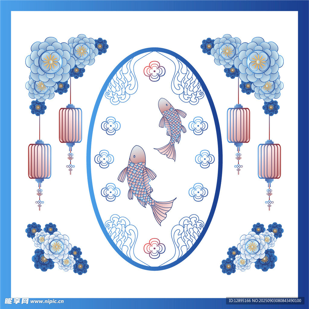 中式传统花鸟灯笼图案