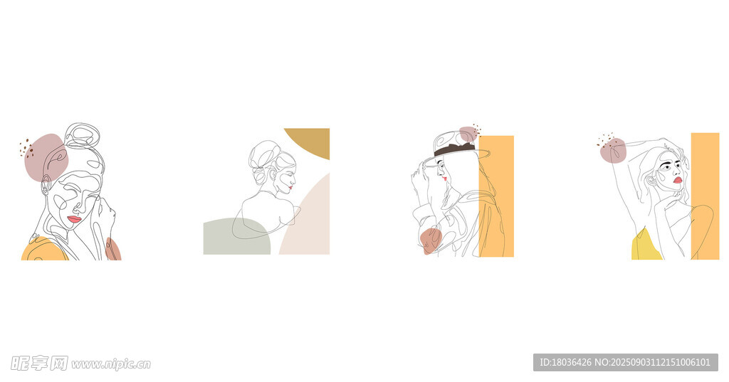 女性线条艺术画抽象面孔png