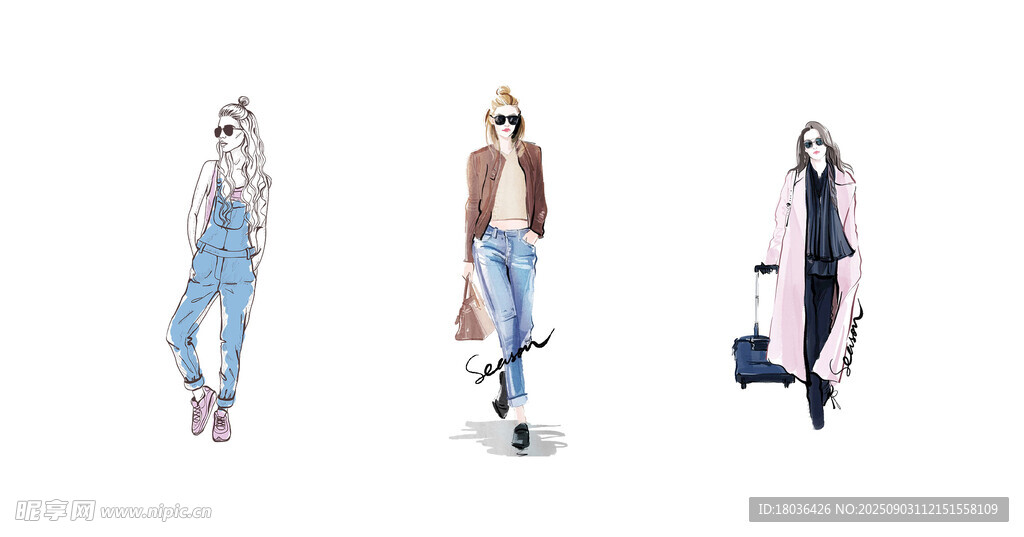 时尚女装模特穿搭展示png
