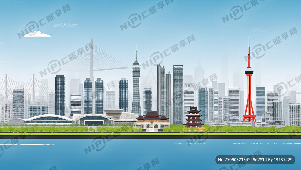张家港 地标建筑矢量图