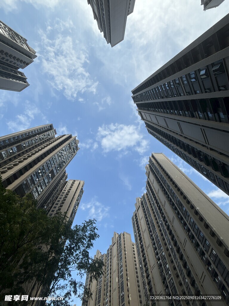 仰视林立高楼天际线
