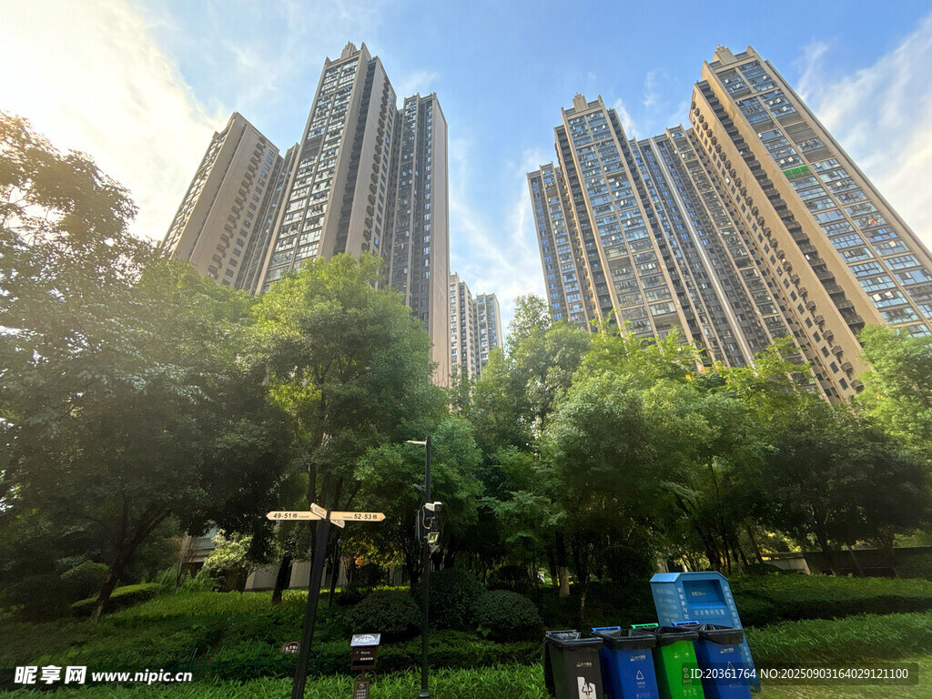 城市高楼与绿植景观