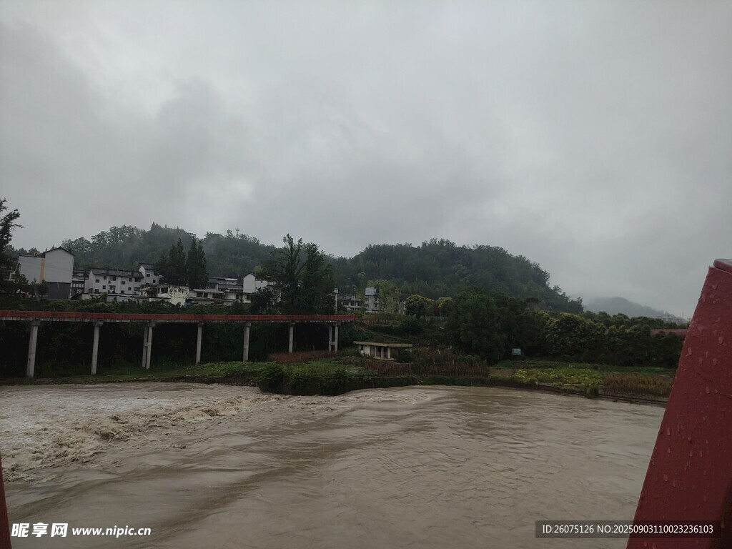 暴雨后涨水浑浊的河道