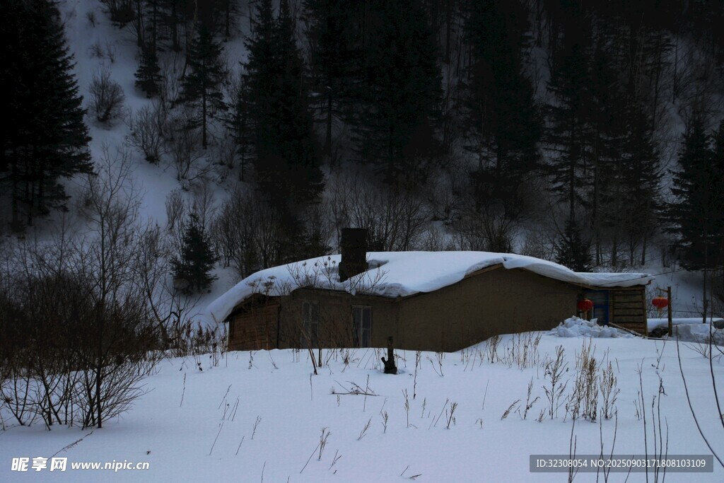 雪覆山村小屋
