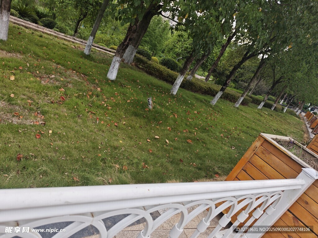户外木质阳台与绿植景观
