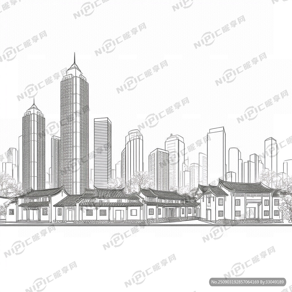 福建地标建筑的黑白线条矢量图