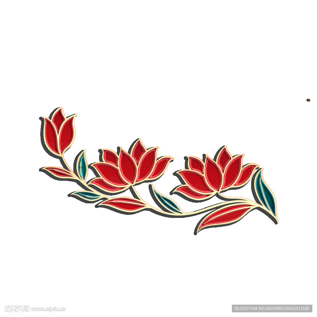 红色花卉图案装饰元素