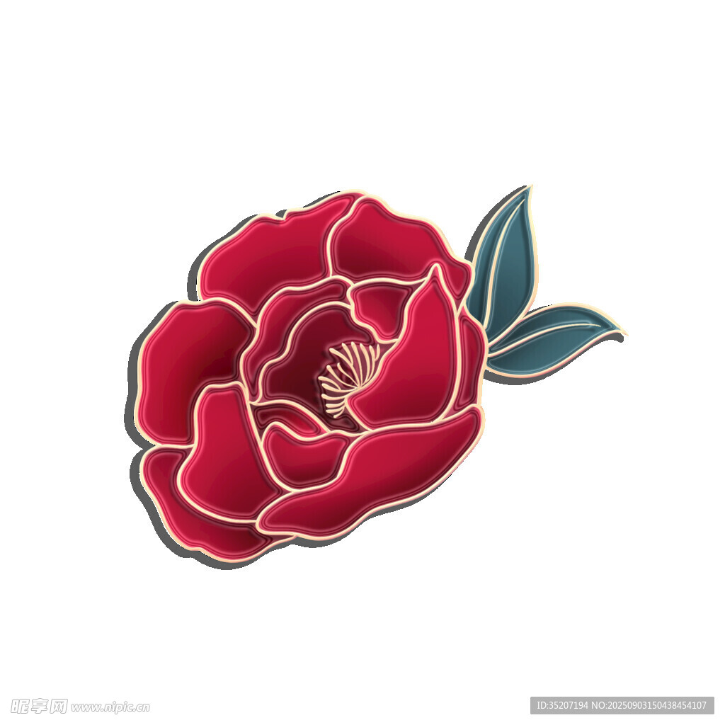 红色刺绣花朵胸针