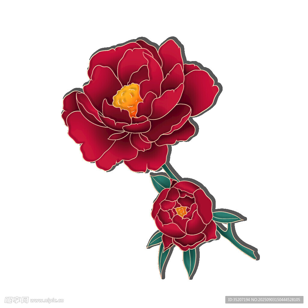 红色刺绣牡丹花图案