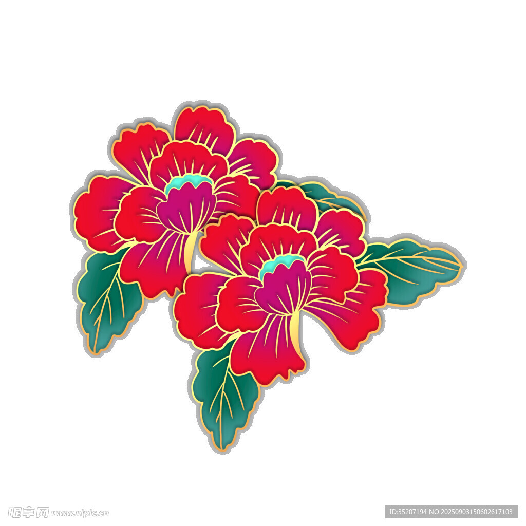 中式刺绣牡丹花图案
