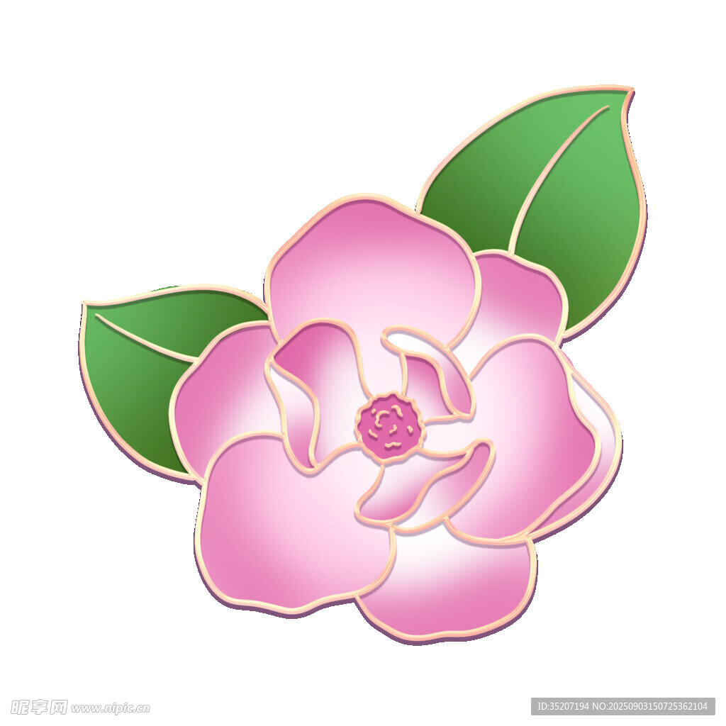 粉色花朵配绿叶图案