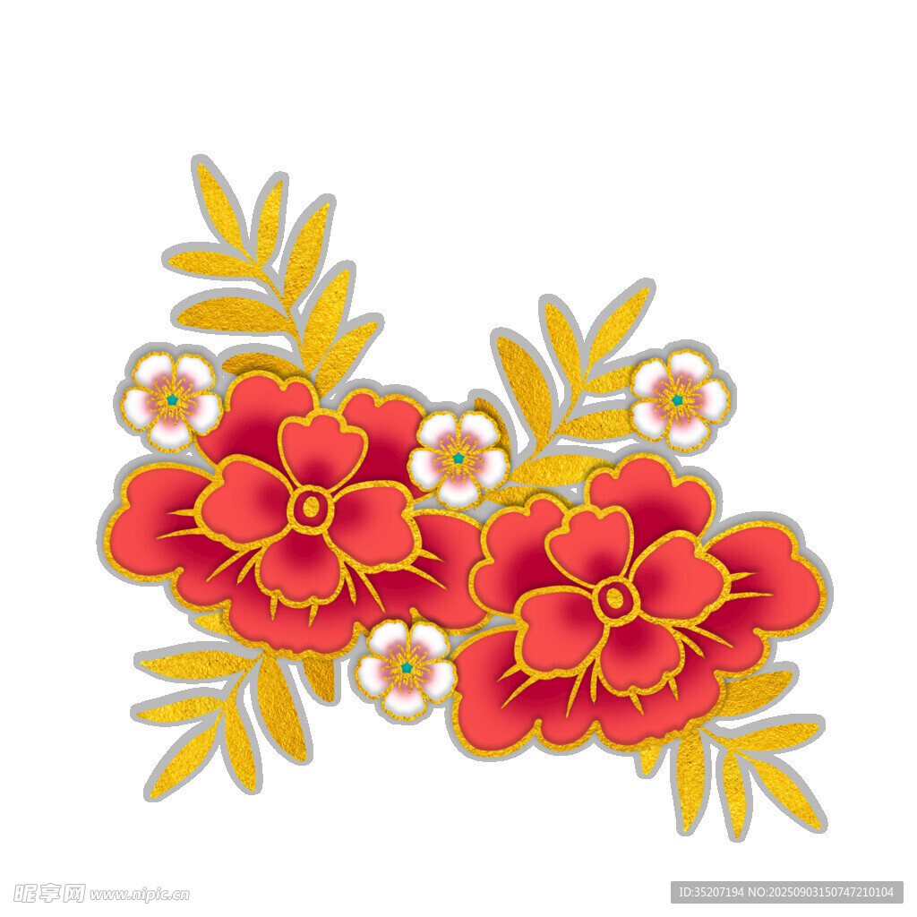 中式刺绣花朵装饰图案