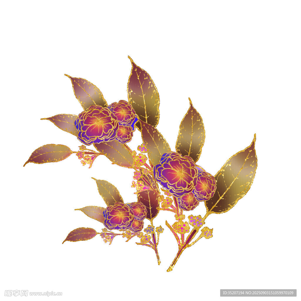 复古风紫色花卉植物插画