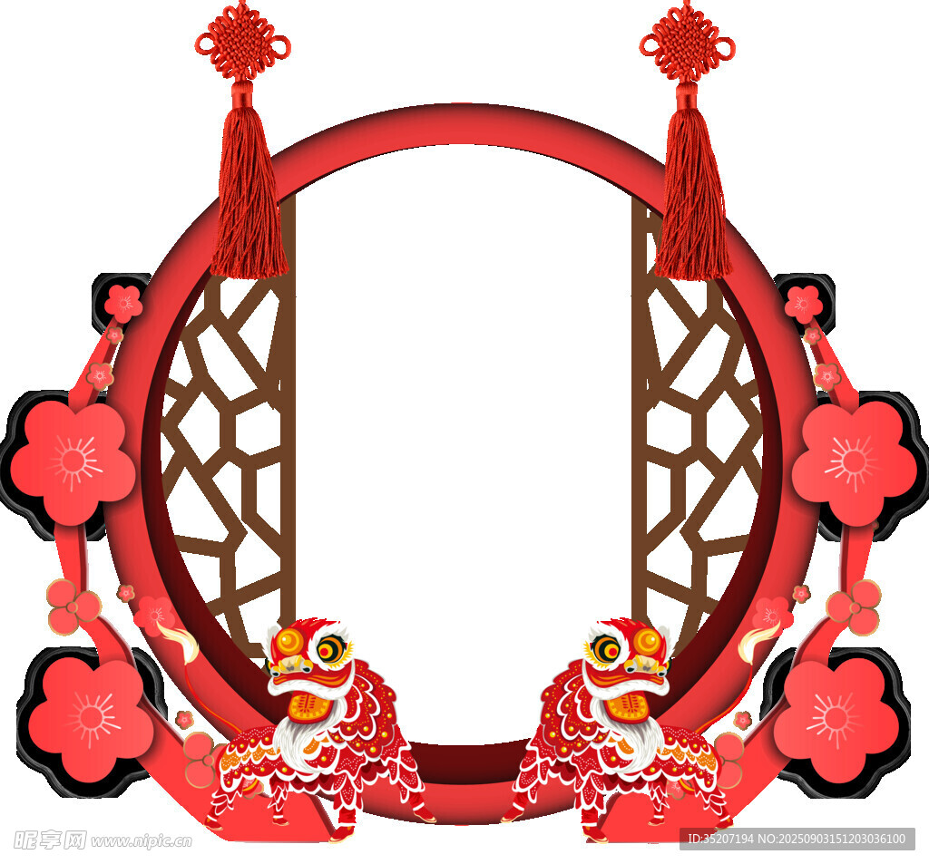 中式喜庆双狮拱门装饰