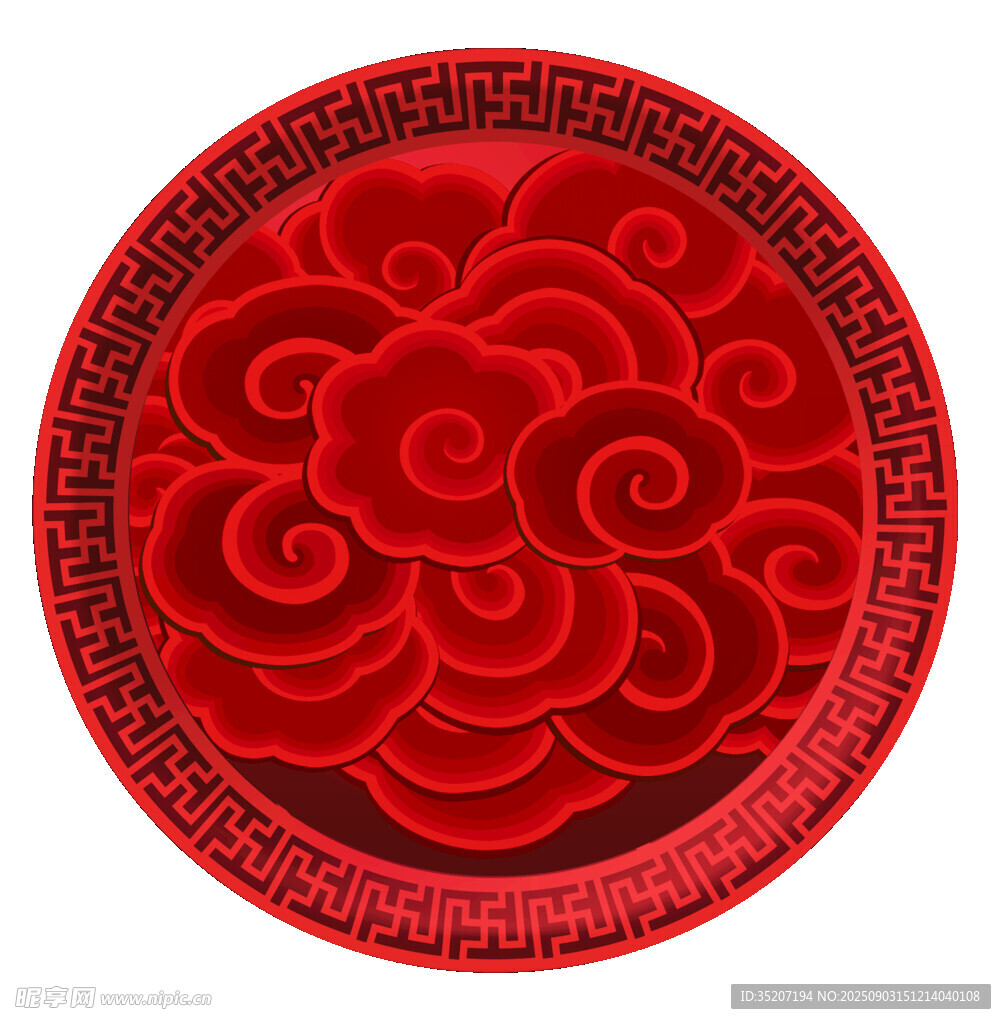 红色圆形祥云花纹图案