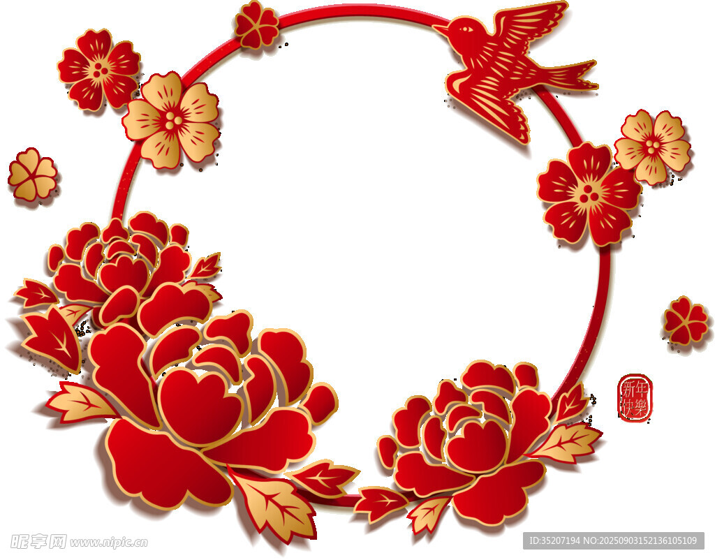 中式花鸟花卉圆形装饰图案