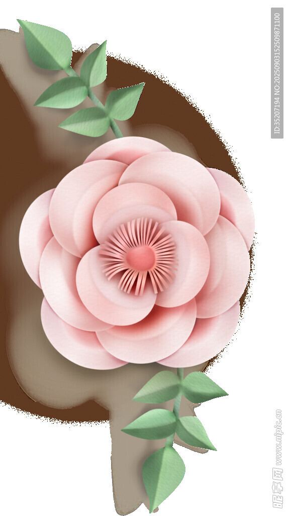 粉色立体花朵与绿叶装饰