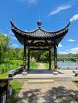 缙云鼎湖峰望峰亭湖畔古亭美景