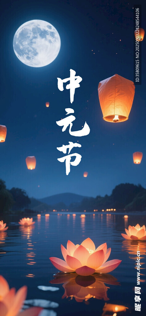 中秋月夜放荷灯场景