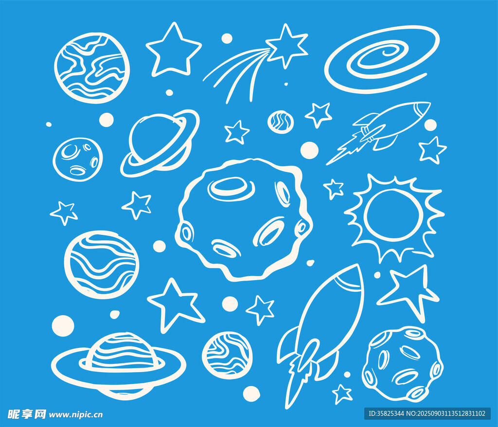 手绘宇宙星球插图